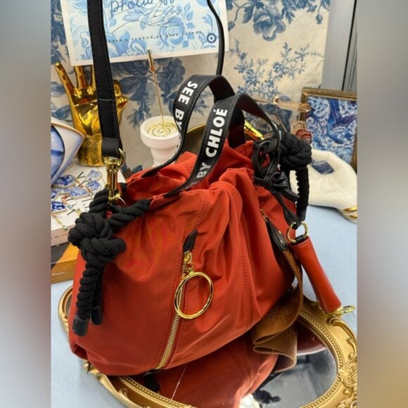 🆕 SEE BY CHLOE 🧿 NWOT Mini Flo Shoulder Bag, Red Nylon - Picture 4 of 16